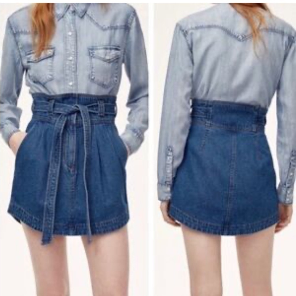 Aritzia Wilfred Free Kadra Belted Denim Mini Skirt Sz 2
